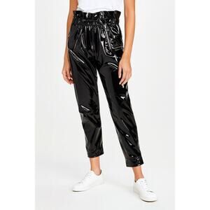 RTA Black Faux Leather Paperbag Pants Size Small High Rise Cropped NWT